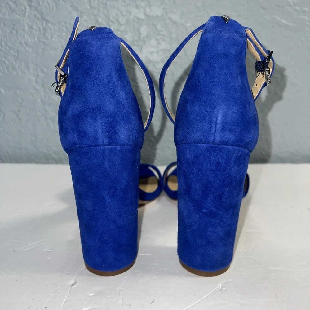 Sam Edelman Womens Yaro Sandal 7.5 RoyalBlue Suede Chunky Heel Ankle Strap Party